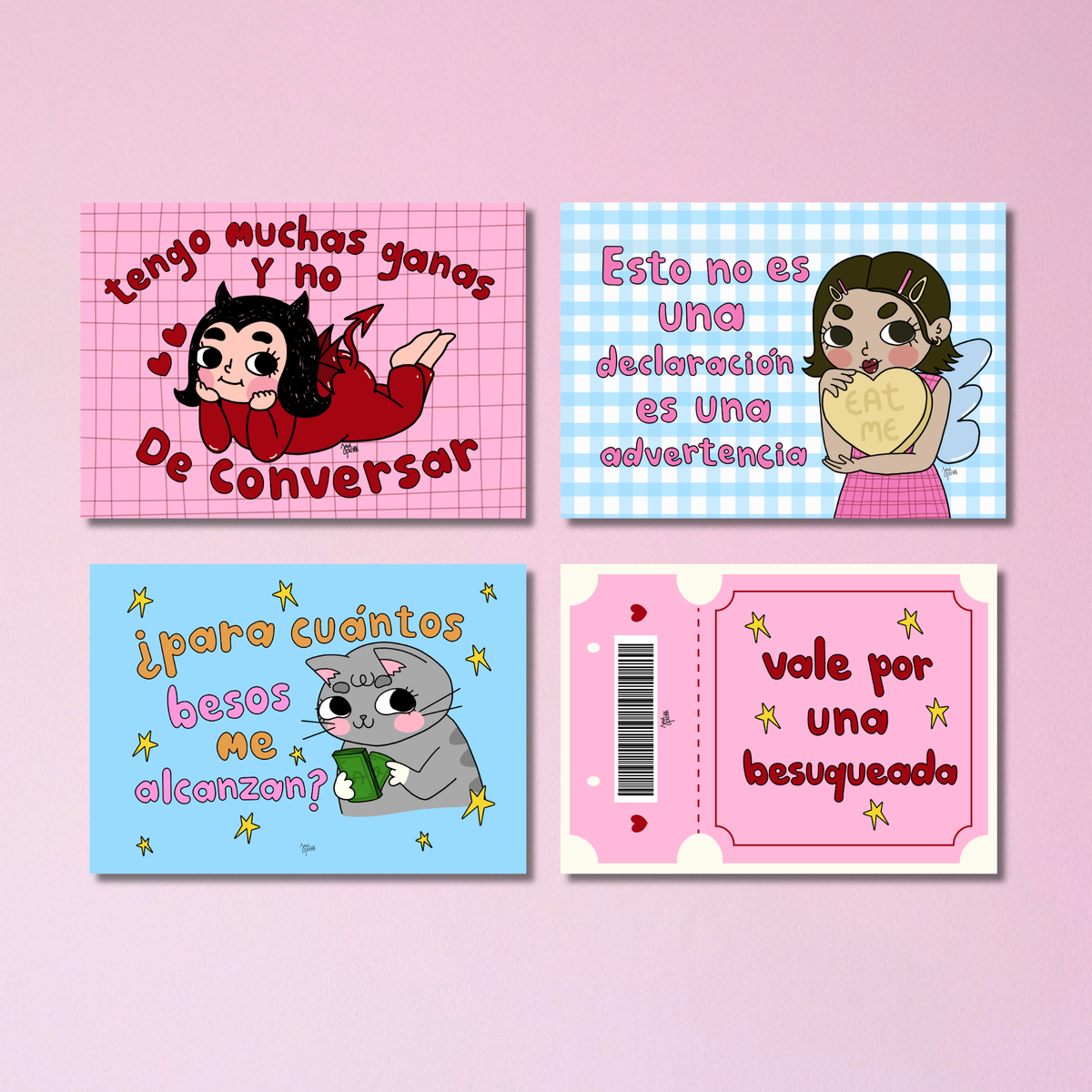Set de 4 Postales Ilustradas – Para Tu Casi Algo | Javipinkk