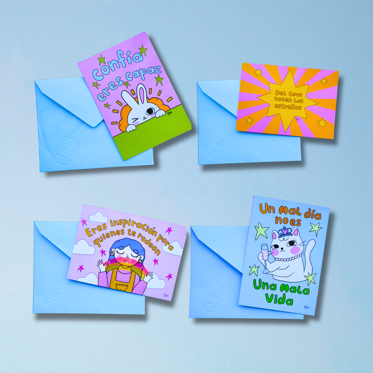 Set de 4 Postales Ilustradas – Para Decir Algo Bonito | Javipinkk
