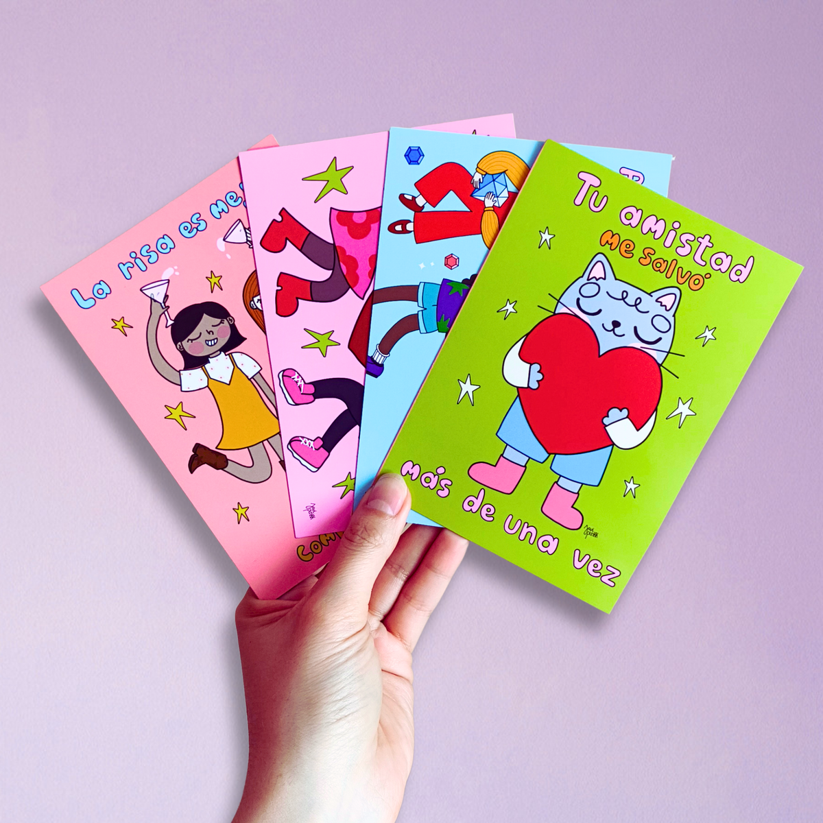 Set de 4 Postales Ilustradas – Para Tu BFF | Javipinkk