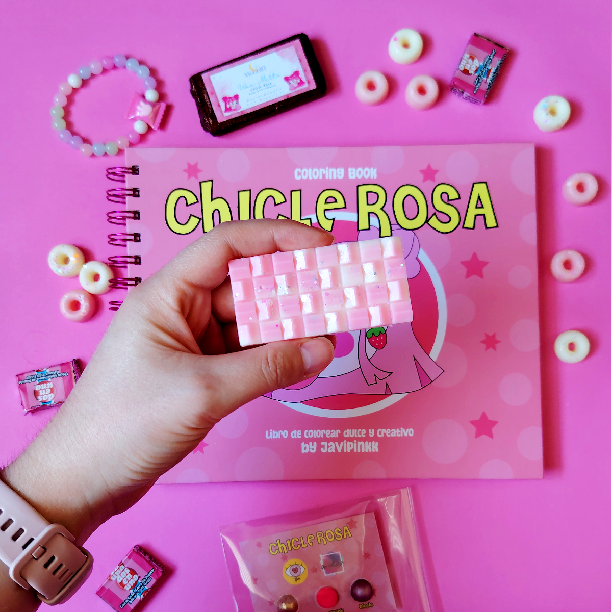 barra wax melt promo libro chicle rosa