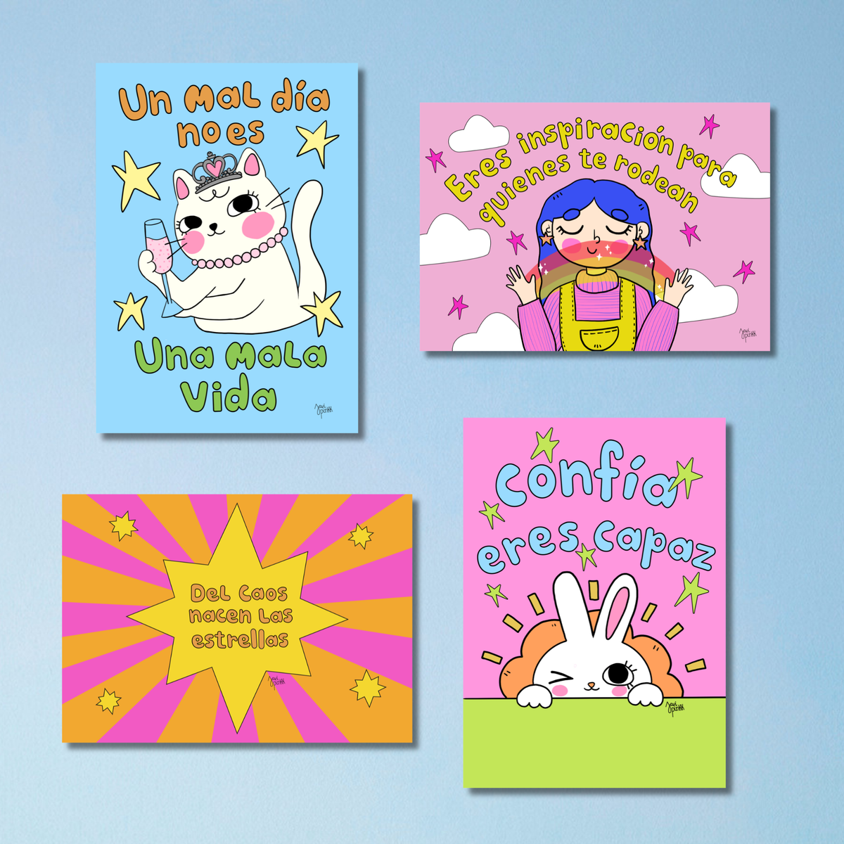 Set de 4 Postales Ilustradas – Para Decir Algo Bonito | Javipinkk