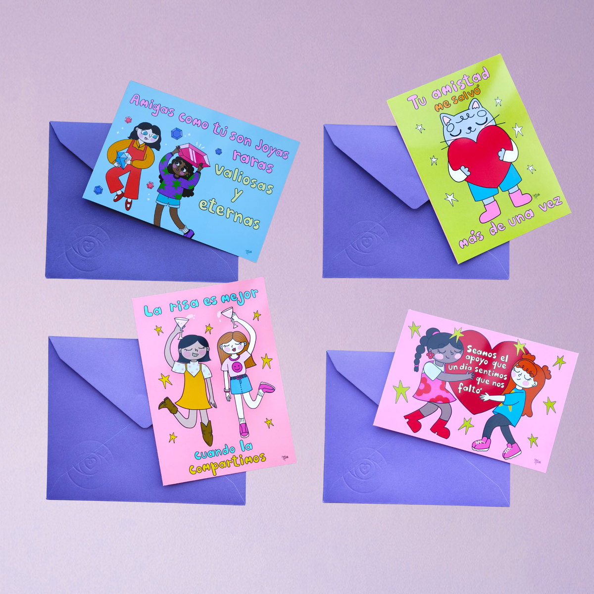 Set de 4 Postales Ilustradas – Para Tu BFF | Javipinkk