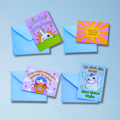 Set de 4 Postales Ilustradas – Para Decir Algo Bonito | Javipinkk