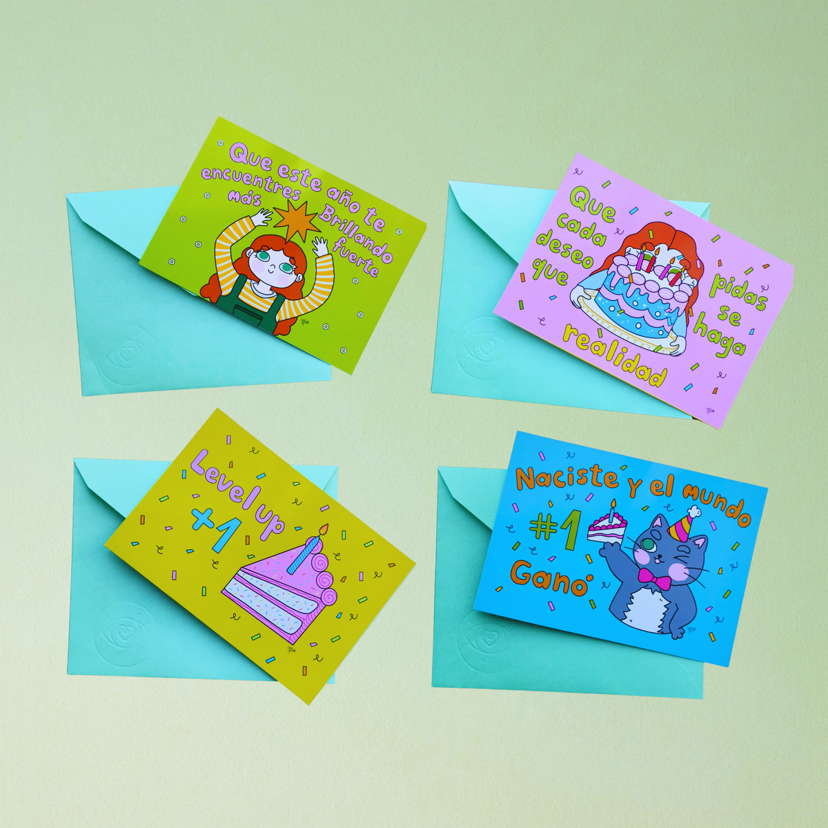Set de 4 Postales de Cumpleaños – Para Decir Feliz Cumpleaños | Javipinkk