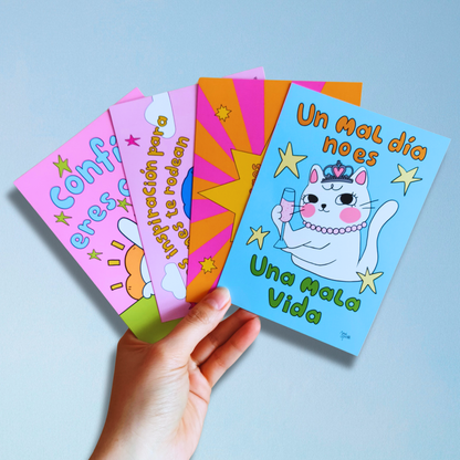 Set de 4 Postales Ilustradas – Para Decir Algo Bonito | Javipinkk
