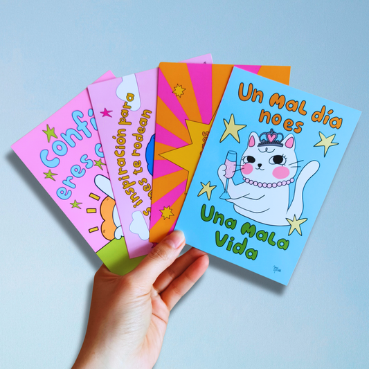 Set de 4 Postales Ilustradas – Para Decir Algo Bonito | Javipinkk