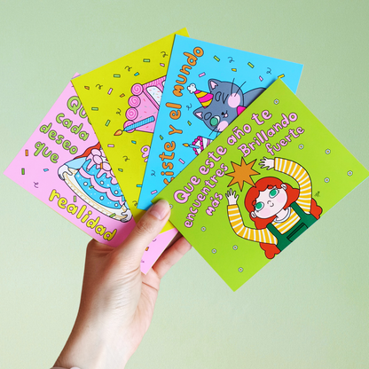 Set de 4 Postales de Cumpleaños – Para Decir Feliz Cumpleaños | Javipinkk