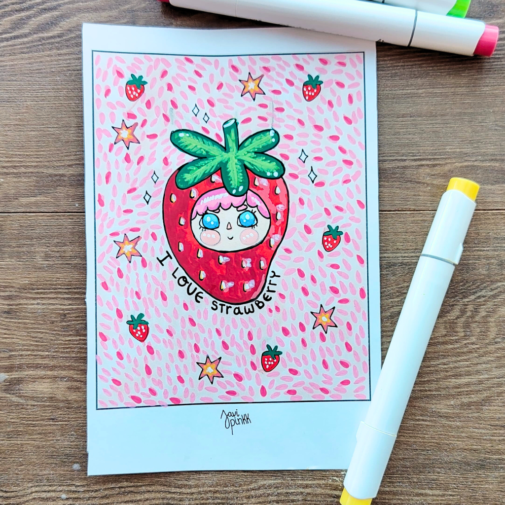Ilustración fresa o strawberry de ebook digital javipinkk
